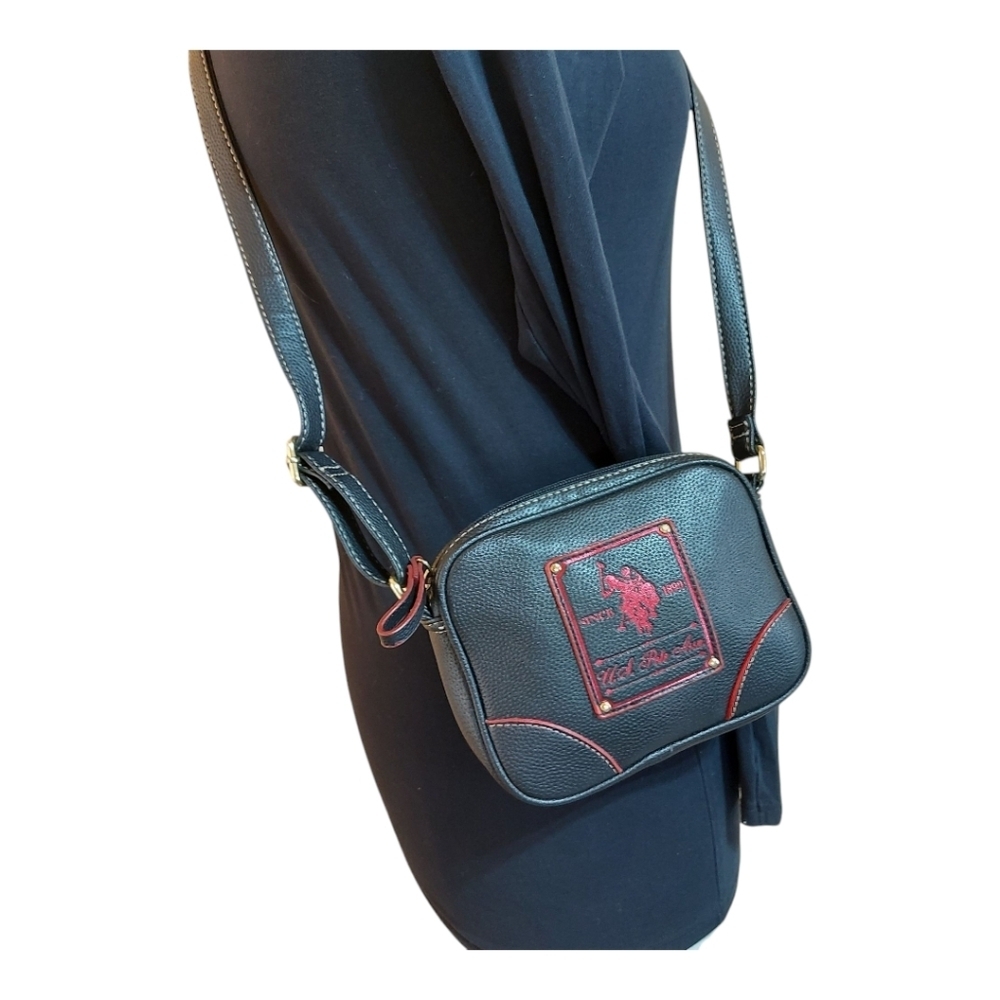 U.S. Polo Assn Small Black And Red Crossbody Bag Faux Leather Purse